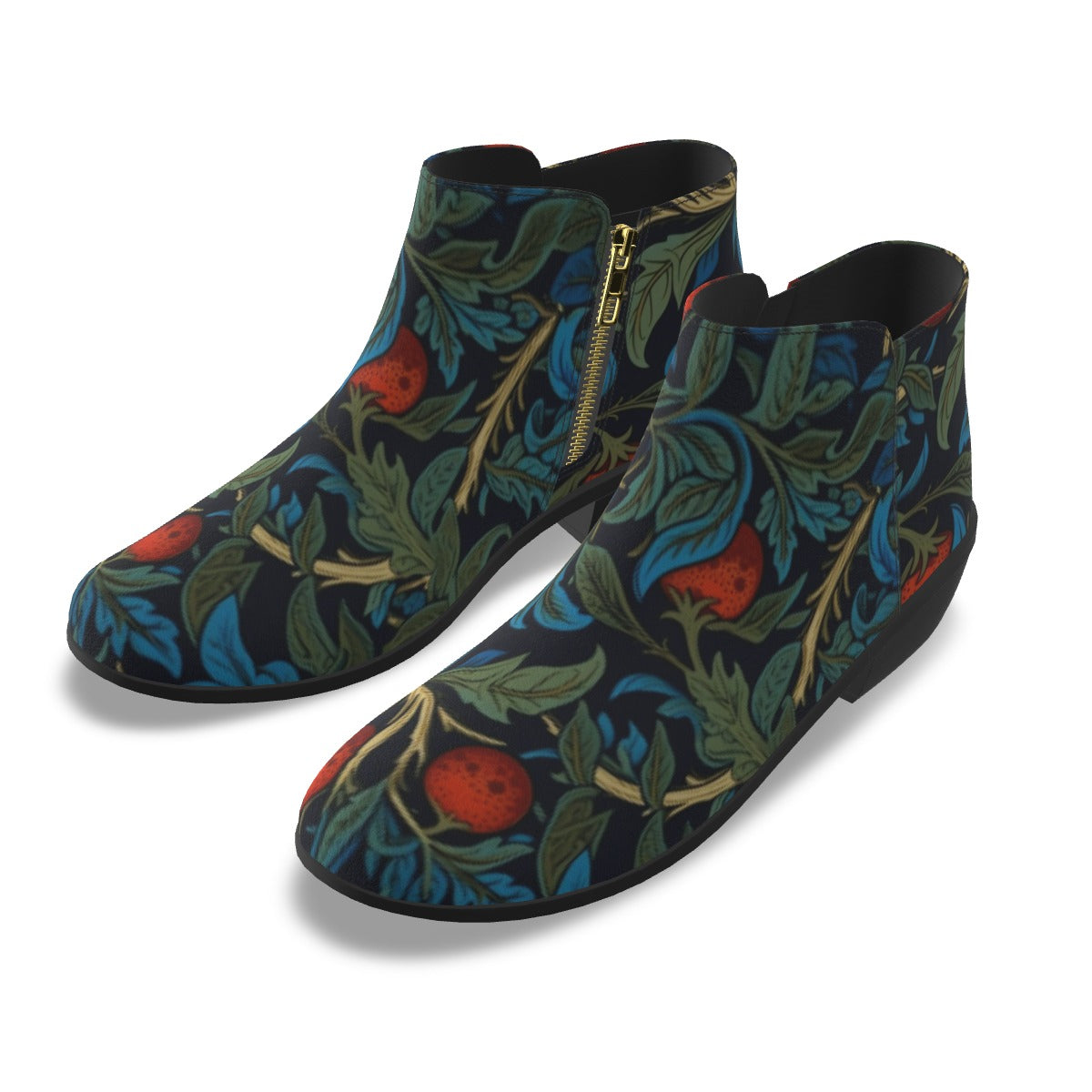 Floral Blue and Black Women's Fashion Boots