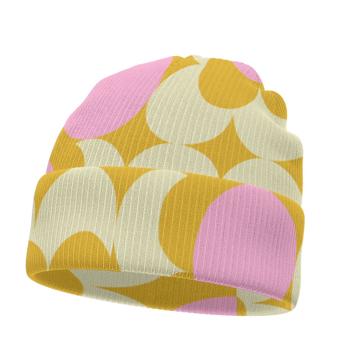 Pink Abstract Orange Print All-Over Print Knitted Hat