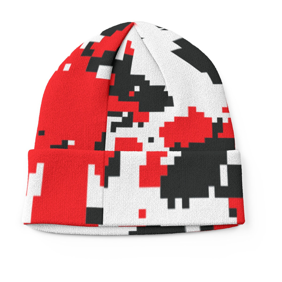 Pixels Red Black and White All-Over Print Knitted Hat