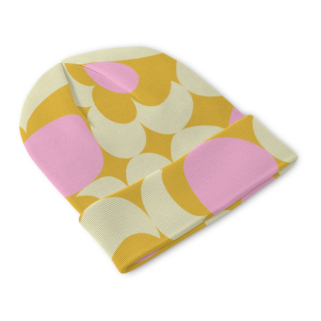 Pink Abstract Orange Print All-Over Print Knitted Hat