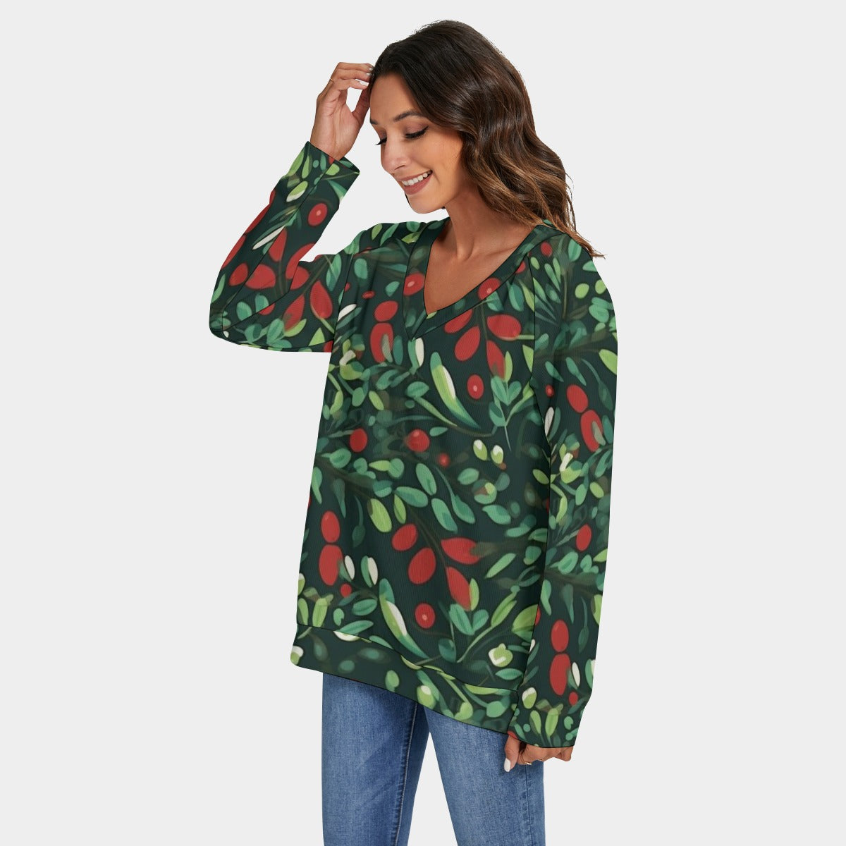 Holly Christmas V-neck Sweatshirt