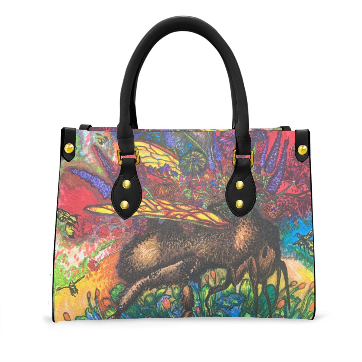 Busy Bee Tote Bag With Black Handle