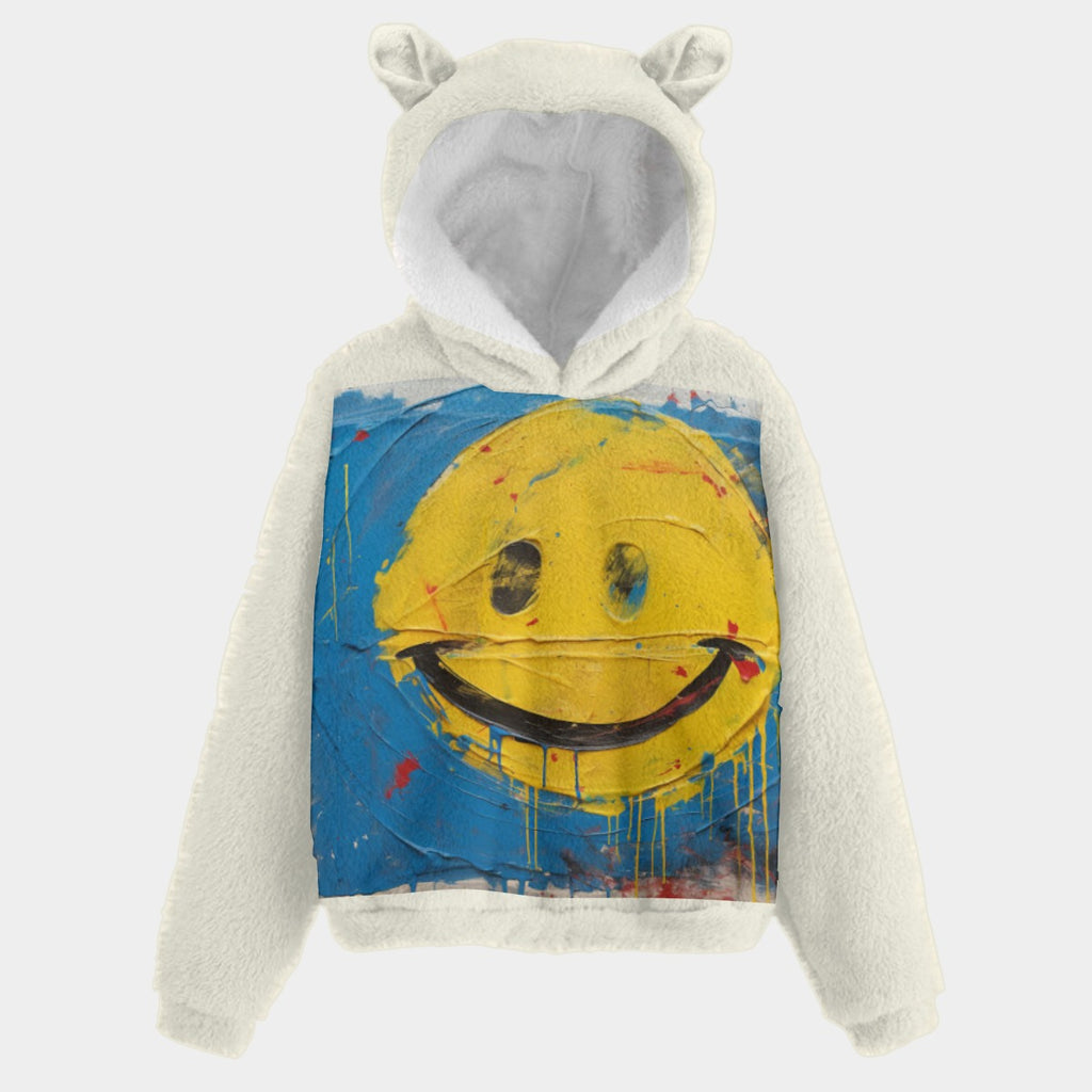 Smile Abstract Art Kid’s Borg Fleece Sweatshirt With Ear