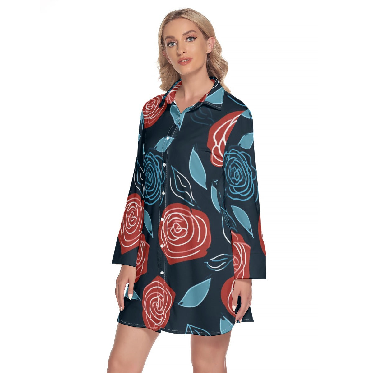 Classic Comfort Floral Lapel Shirt Dress