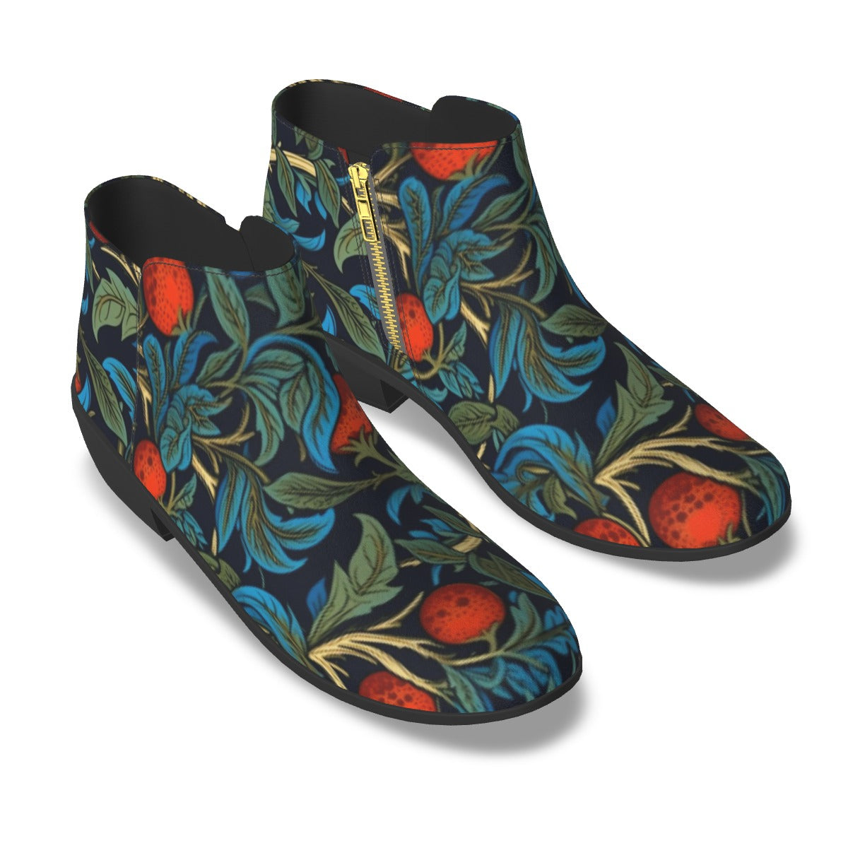 Floral Blue and Black Women's Fashion Boots