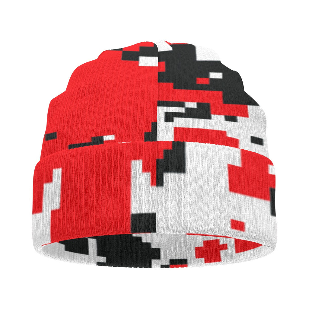 Pixels Red Black and White All-Over Print Knitted Hat