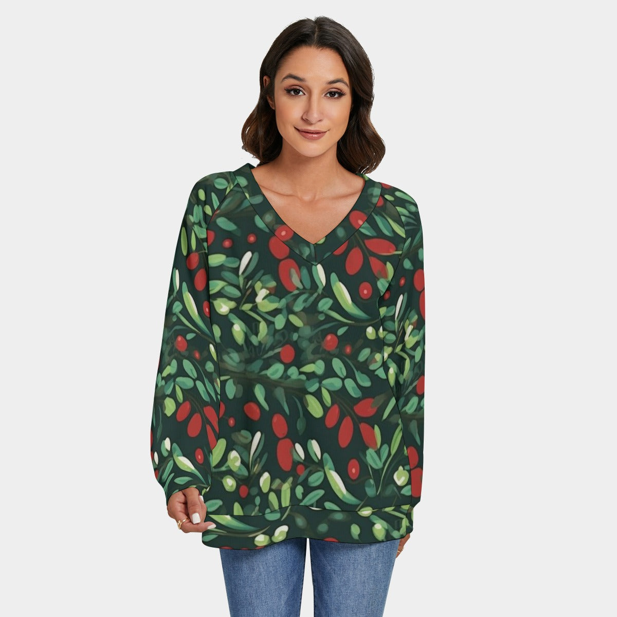 Holly Christmas V-neck Sweatshirt
