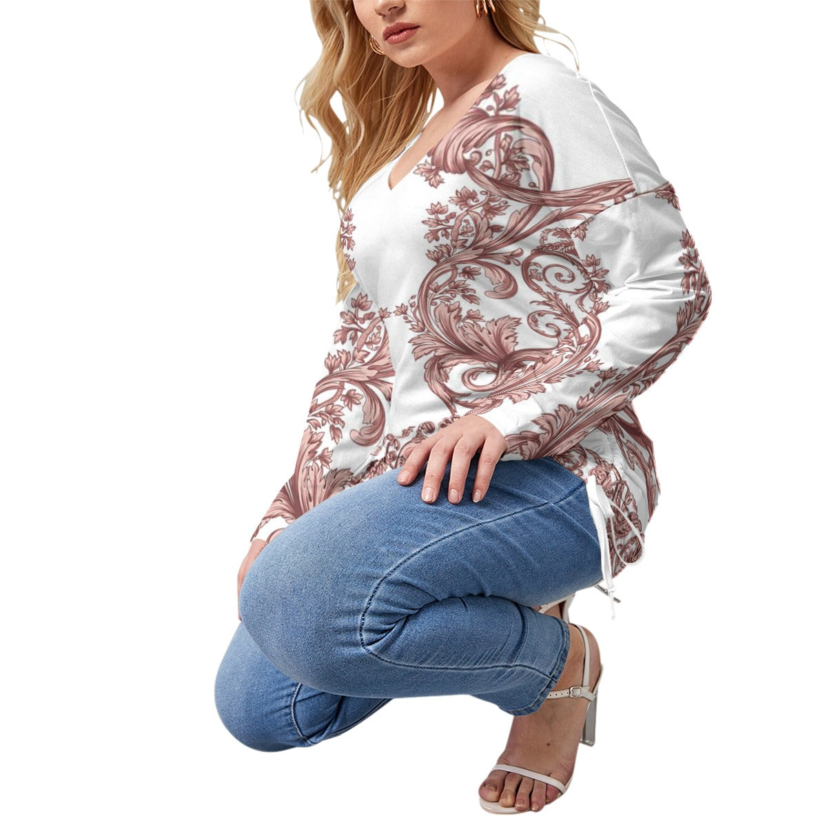 Regal Pattern V-Neck Tee - Plus Size
