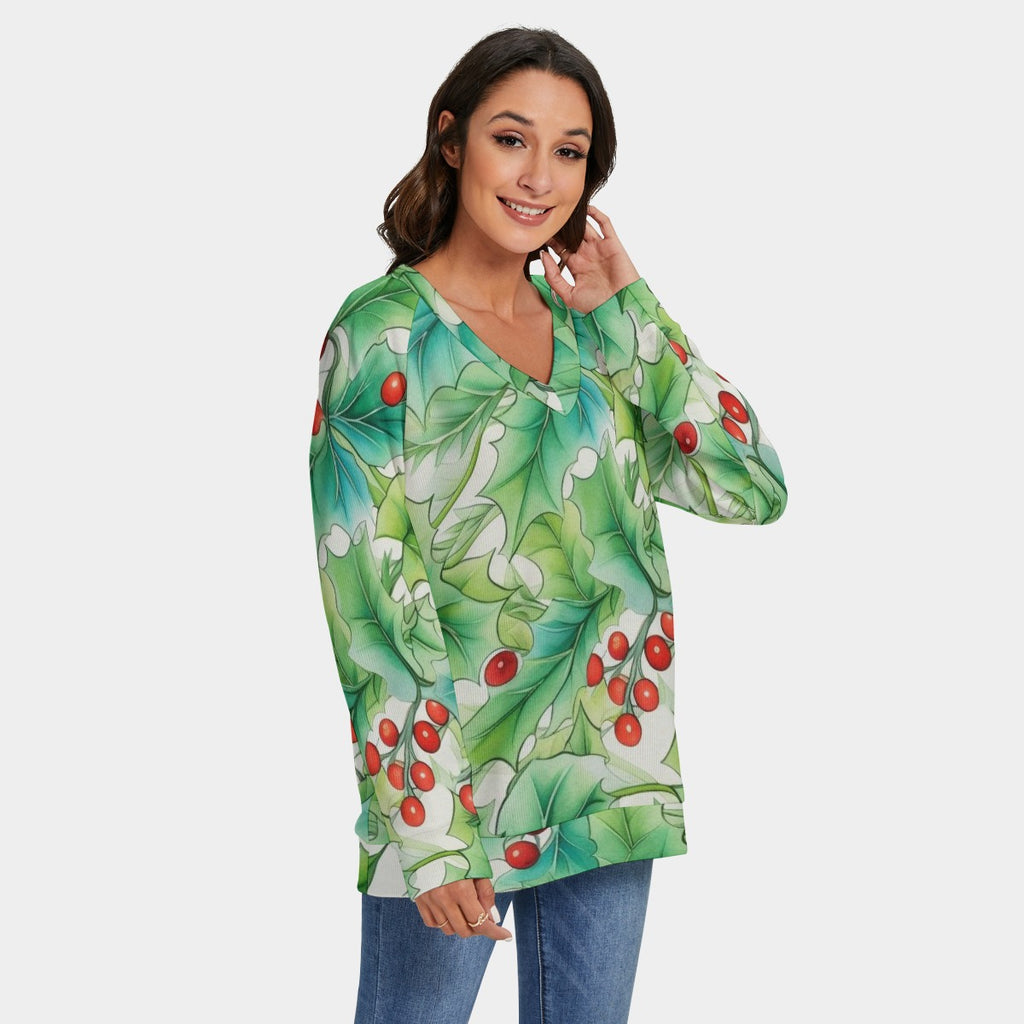 Christmas Mistle Toe Women's V-neck Sweatshirt
