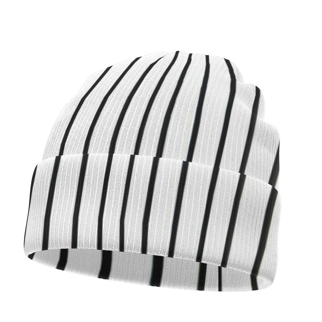 Black and White Striped All-Over Print Knitted Hat