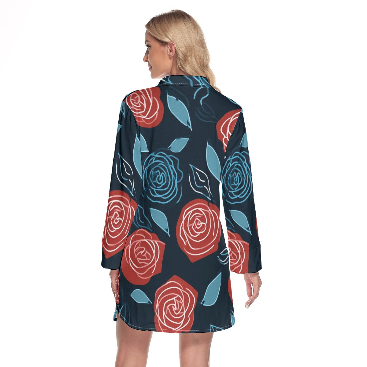 Classic Comfort Floral Lapel Shirt Dress
