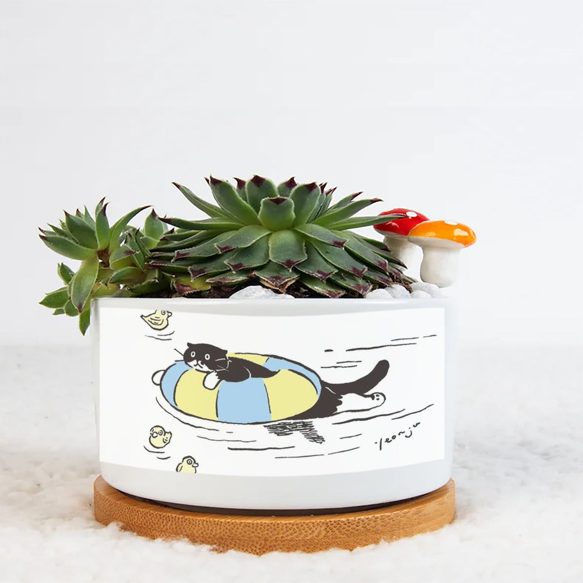 Float And Cat Funny Single Side Printing Flowerpot