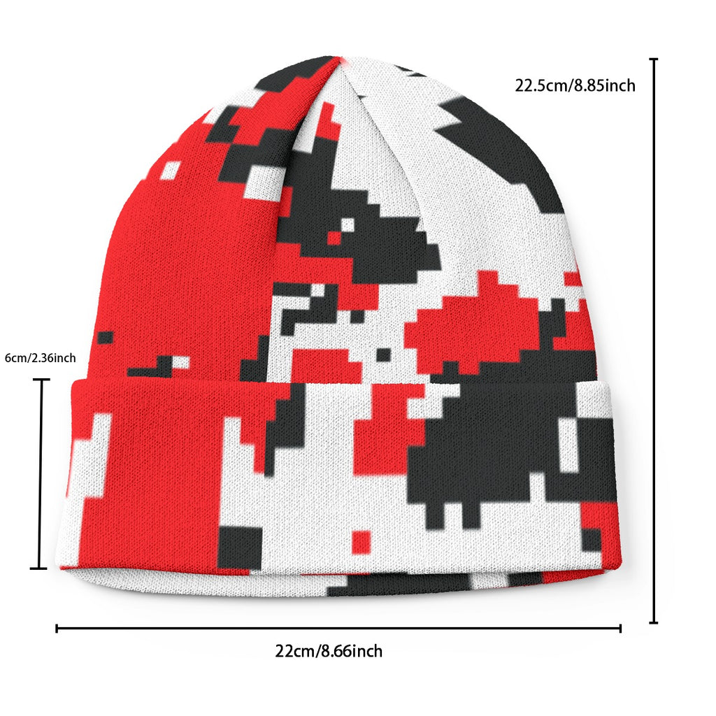 Pixels Red Black and White All-Over Print Knitted Hat