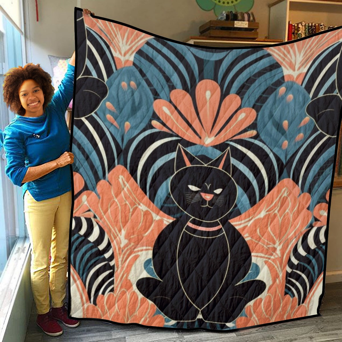 Abstract Black Cat Art Quilt