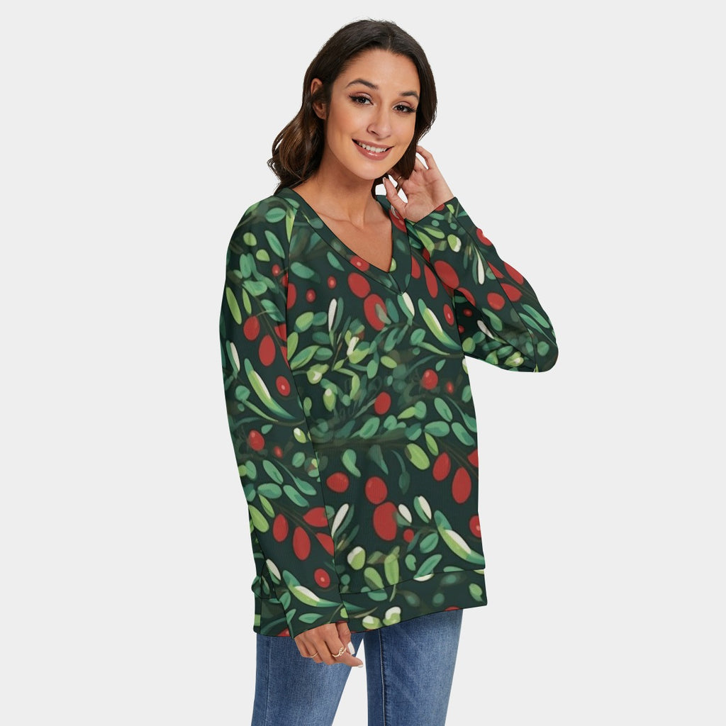 Holly Christmas V-neck Sweatshirt