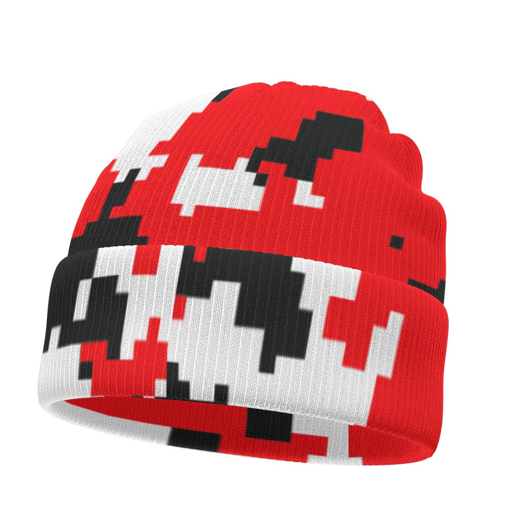 Pixels Red Black and White All-Over Print Knitted Hat