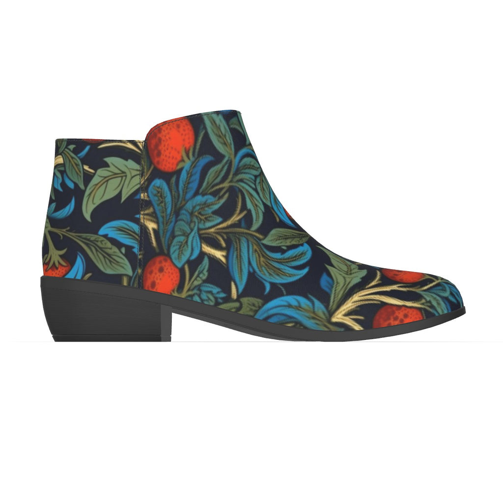 Floral Blue and Black Women's Fashion Boots