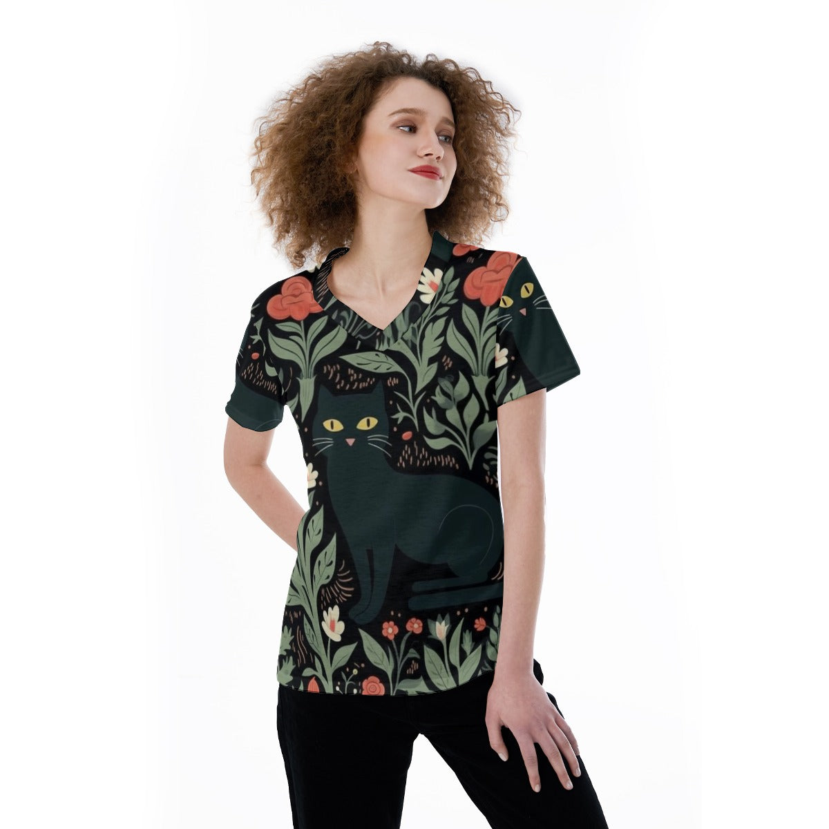 Black Cat Mystique V-Neck Tee