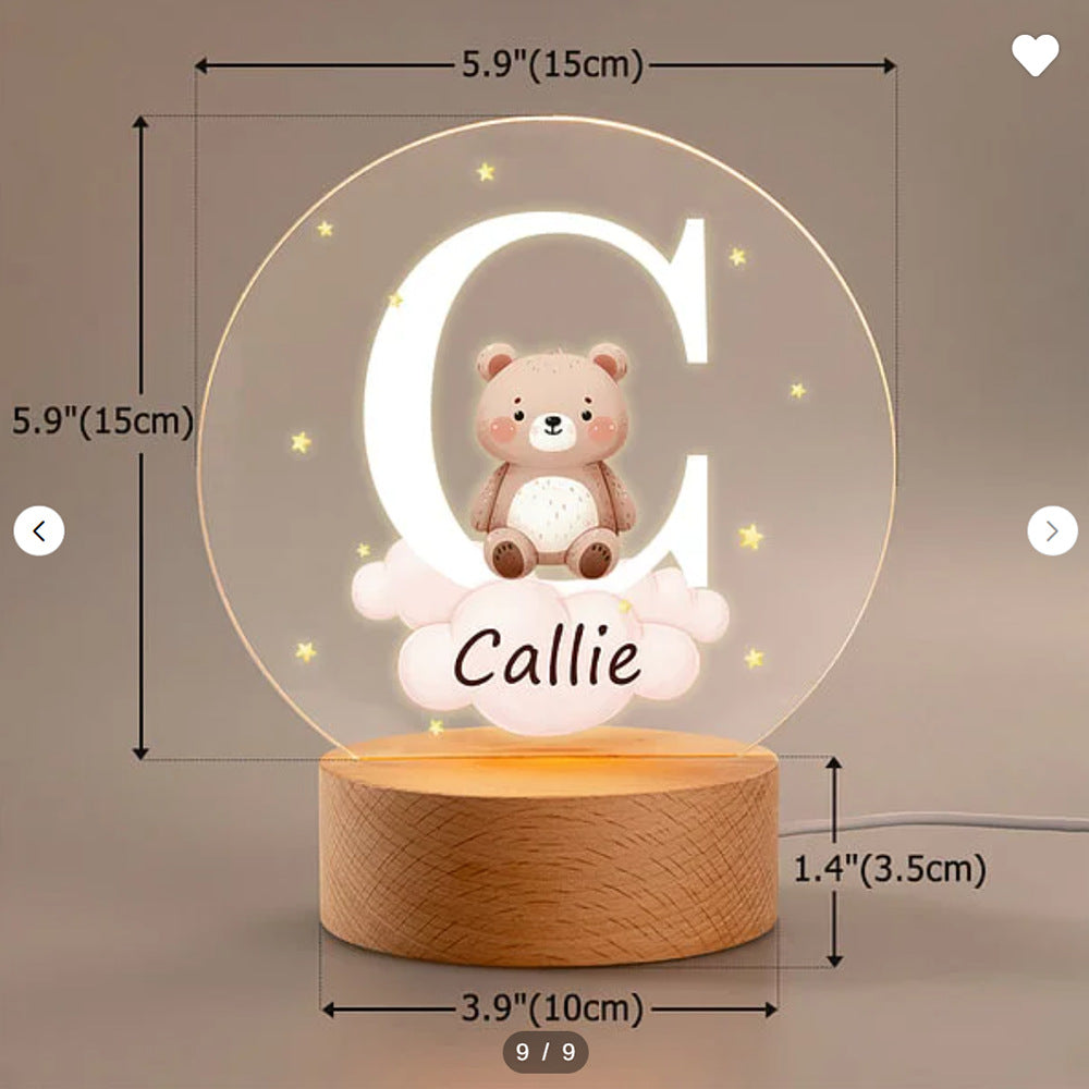 Large Letter Bear Night Light Personalized Large Letter Name