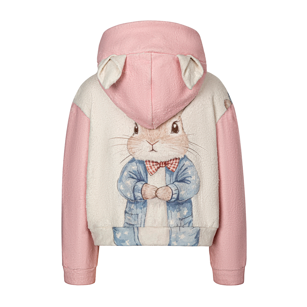 All-Over Print Kids Thickened Fleece Hoodie with Fluffy Rabbit Hat & Ears
