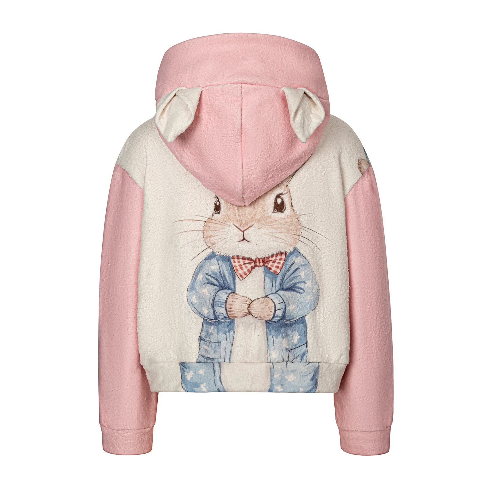 All-Over Print Kids Thickened Fleece Hoodie with Fluffy Rabbit Hat & Ears