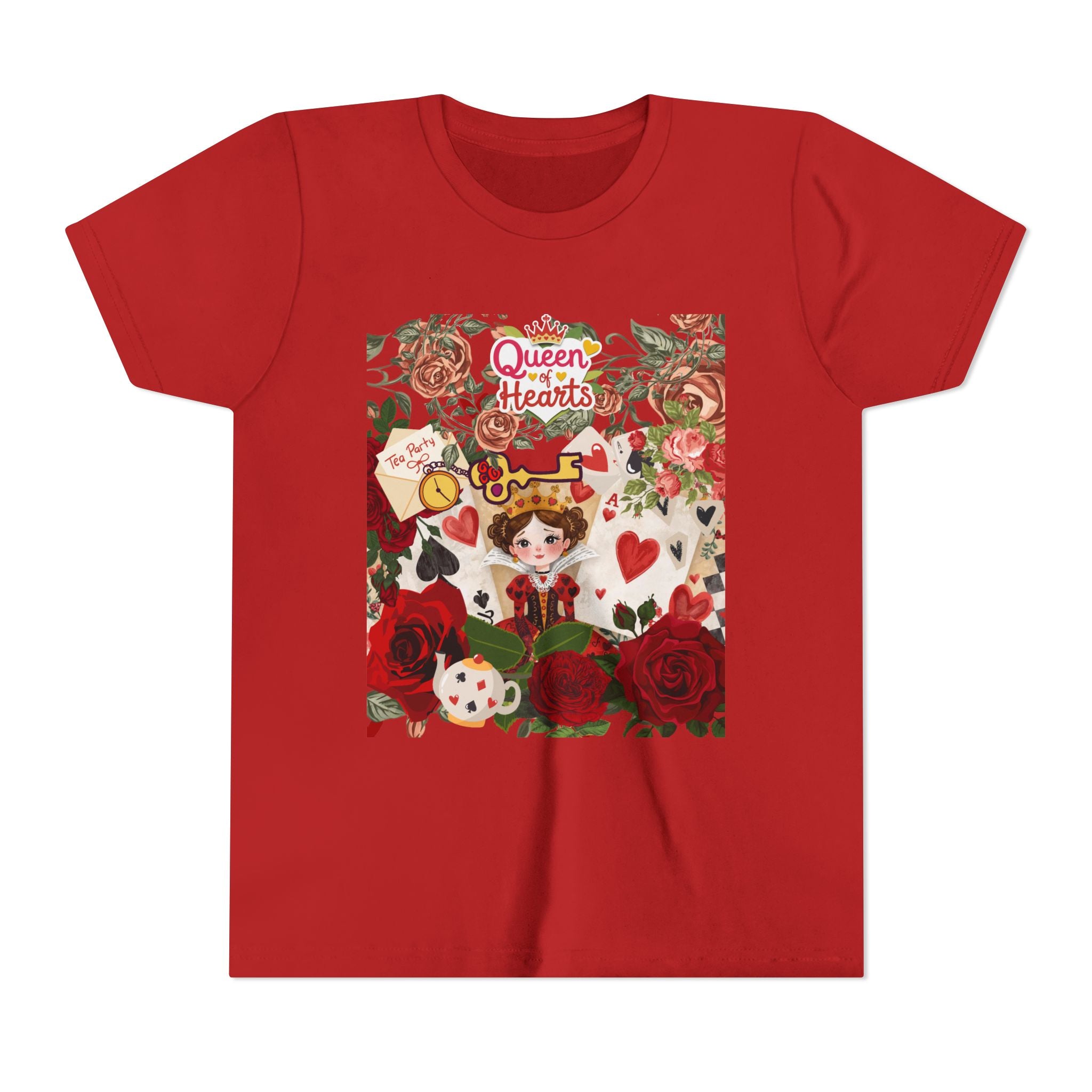 Youth Short Sleeve Tee with Floral Heart Design, Cute Love Tee for Kids, Perfect for Birthdays, Valentine's Day, Everyday Wear, Gift Idea