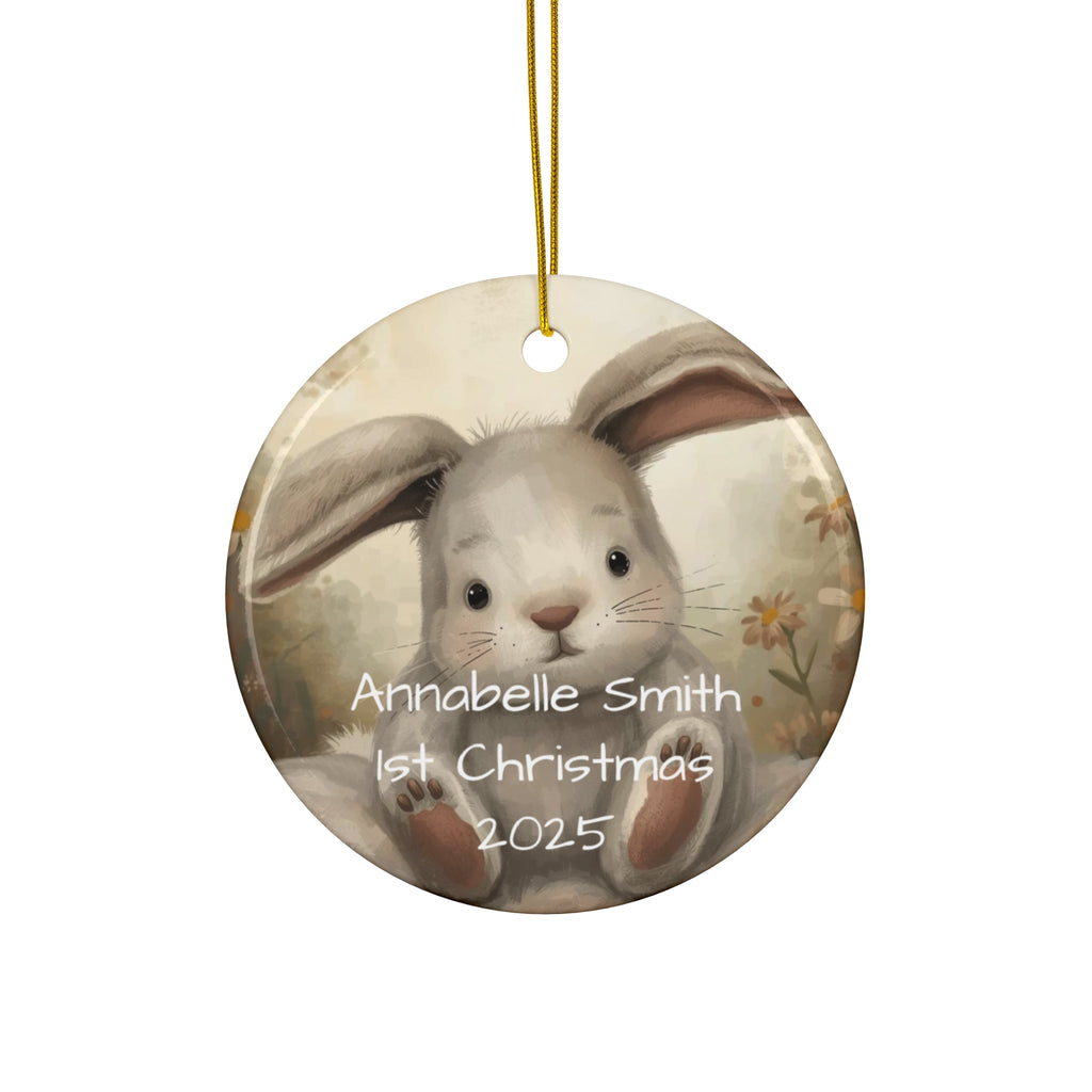 Personalized Bunny Ceramic Ornament, Custom Holiday Décor, Baby's First Christmas Keepsake, Easter Ornament, Seasonal Gift