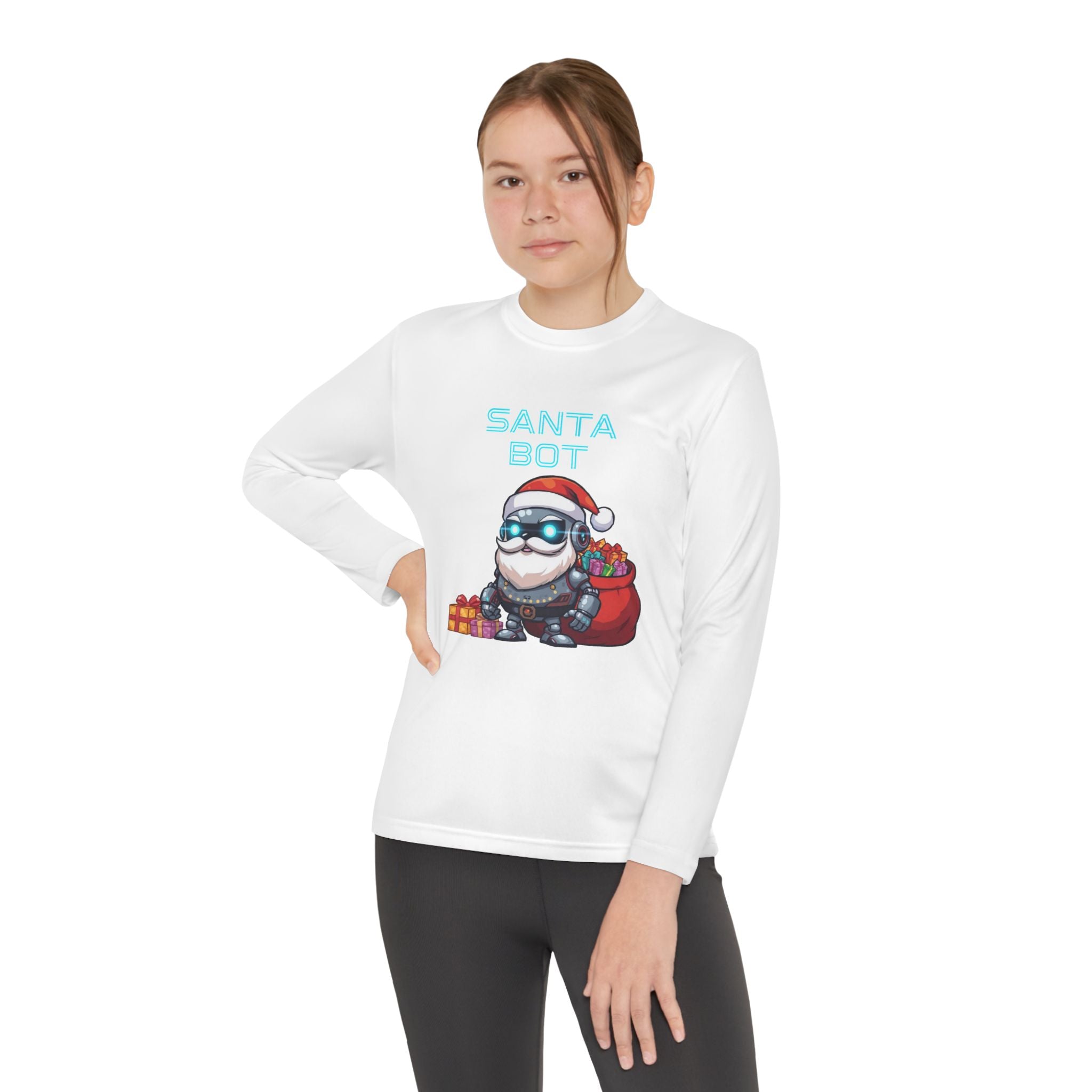 Youth Long Sleeve Holiday Graphic Tee, Cool Santa Bot Shirt for Kids, Christmas Gift for Boys, Winter Apparel, Fun Holiday Wear