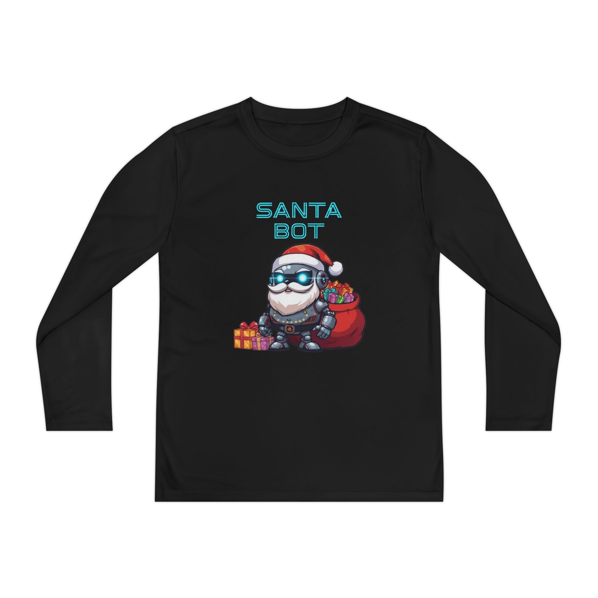 Youth Long Sleeve Holiday Graphic Tee, Cool Santa Bot Shirt for Kids, Christmas Gift for Boys, Winter Apparel, Fun Holiday Wear