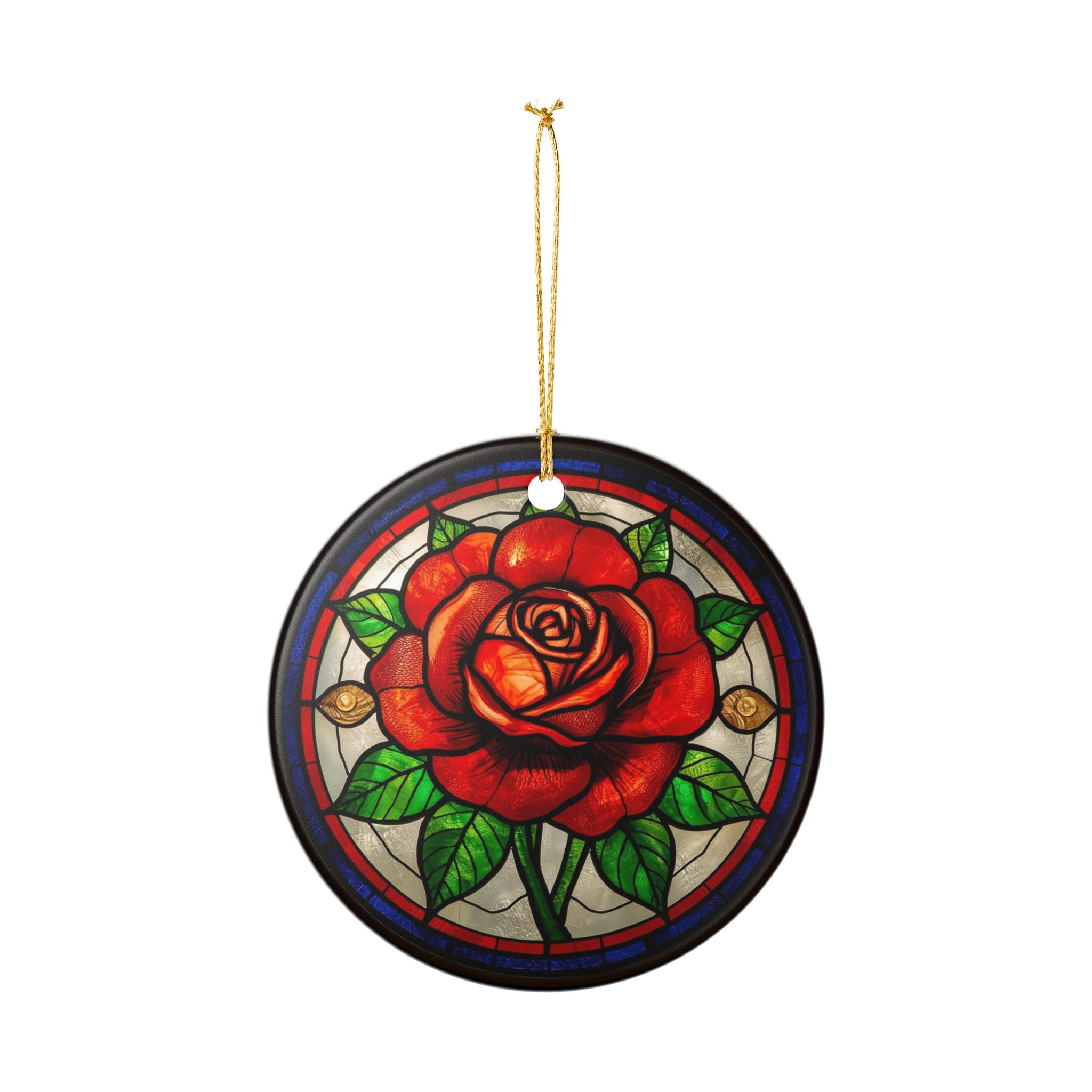 Ceramic Ornament, Stain Glass Rose Holiday Decoration, Christmas Tree Hanging Decor, Home Décor Gift, Garden Sun Catcher, Window Ornament