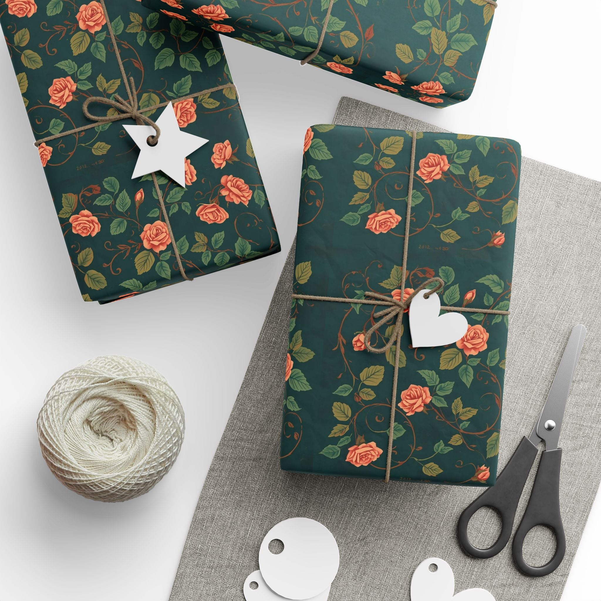 Wrapping Paper, Green Rose Pattern Classic Design - Floral Gift Wrap for Birthdays, Weddings, Holidays, Crafting, Scrapbooking, Decor