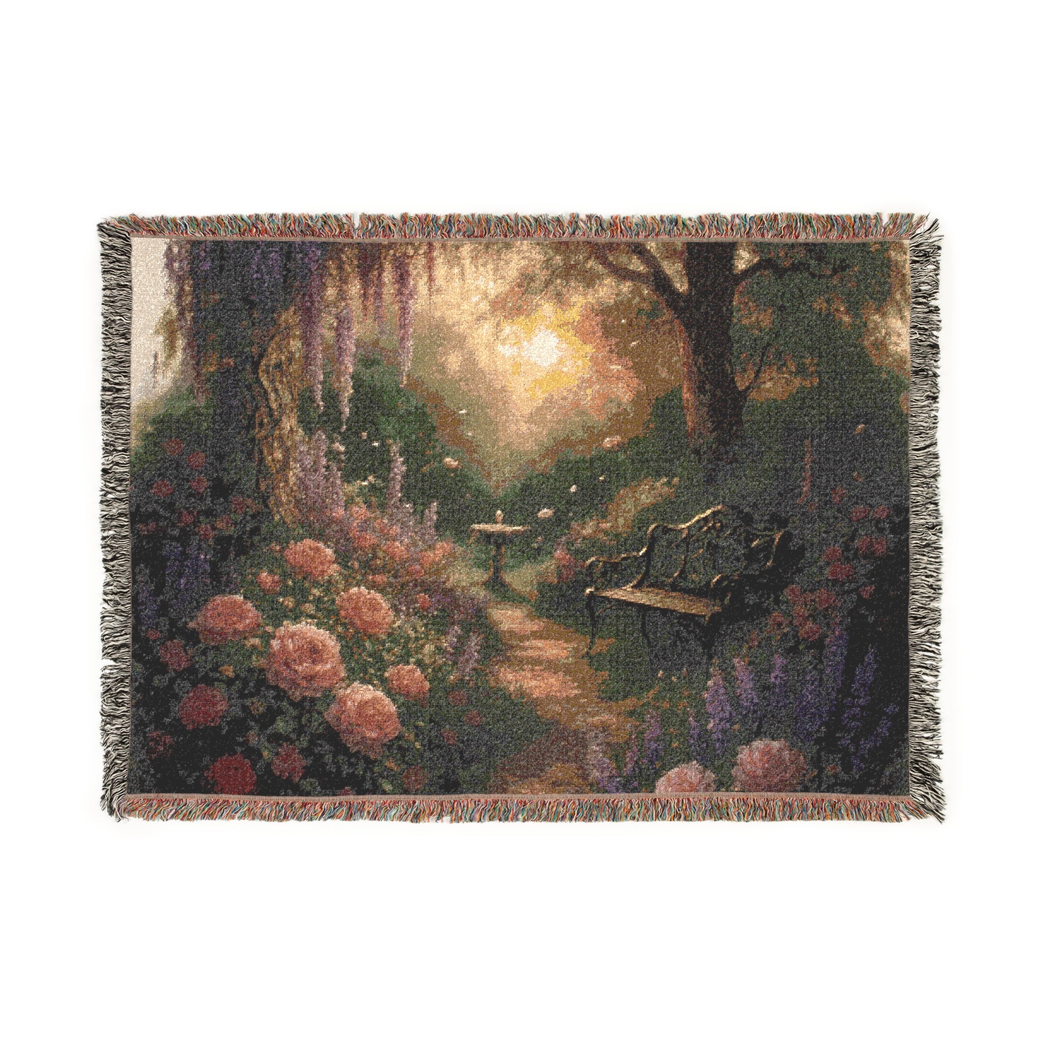 Woven Blanket, Garden at Dusk - Cozy Home Decor, Living Room Throw, Nature Inspired Blanket, Floral Bedding, Botanical Gift