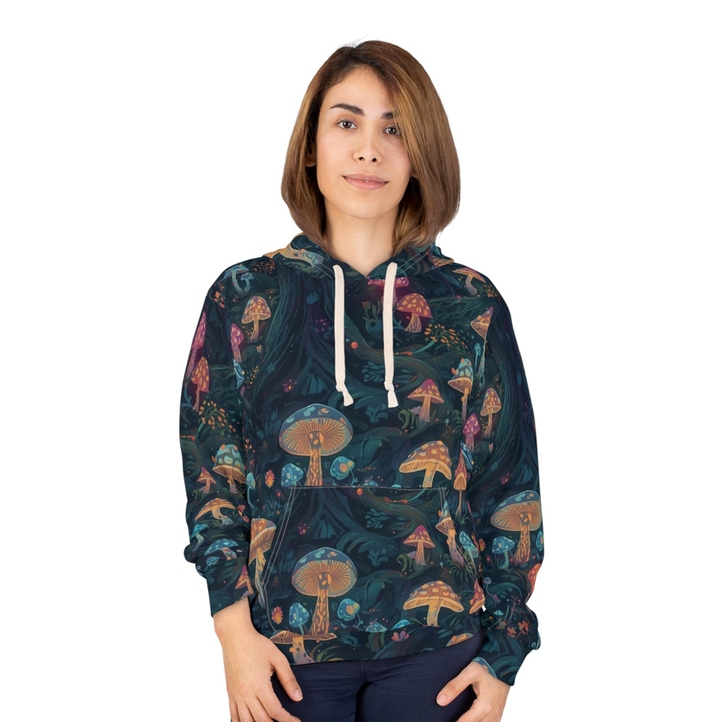 Whimsical Mushroom AOP Hoodie, Unisex Fall Fashion, Cozy Pullover for Nature Lovers, Perfect Gift for Festivals, Eco-Friendly Apparel