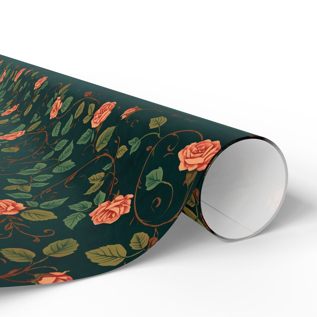 Wrapping Paper, Green Rose Pattern Classic Design - Floral Gift Wrap for Birthdays, Weddings, Holidays, Crafting, Scrapbooking, Decor