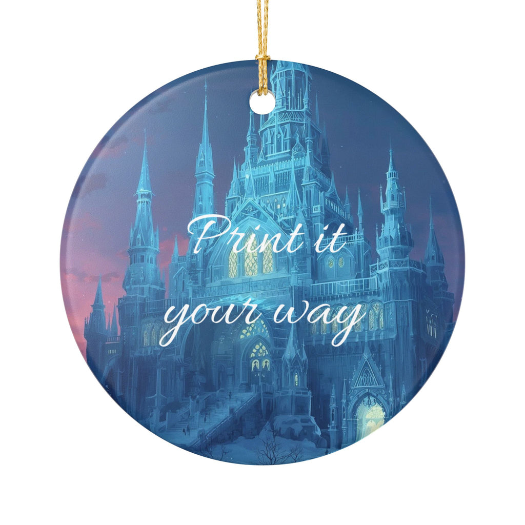 Fantasy Castle Ceramic Ornament, Holiday Decor, Customizable Gift, Winter Wonderland, Home Decoration, Magical Keepsake