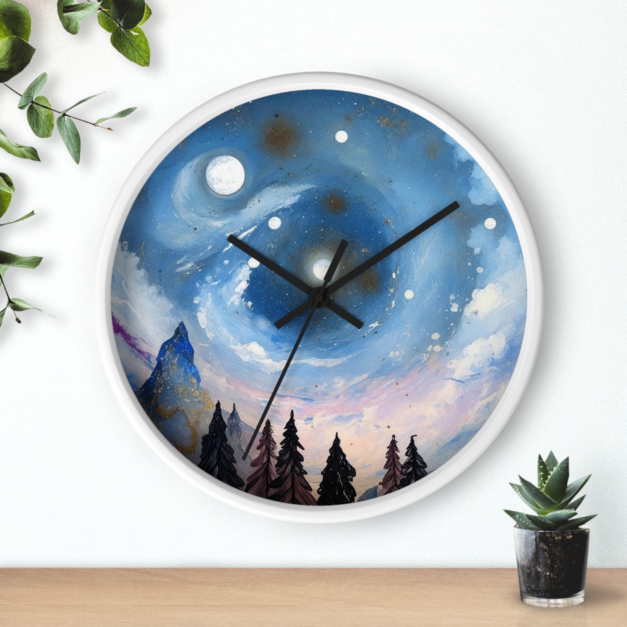 Celestial Landscape Wall Clock - Inspirational Night Sky Decor