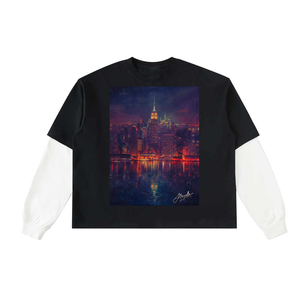 Layered Contrast Sleeve Cotton T-Shirt