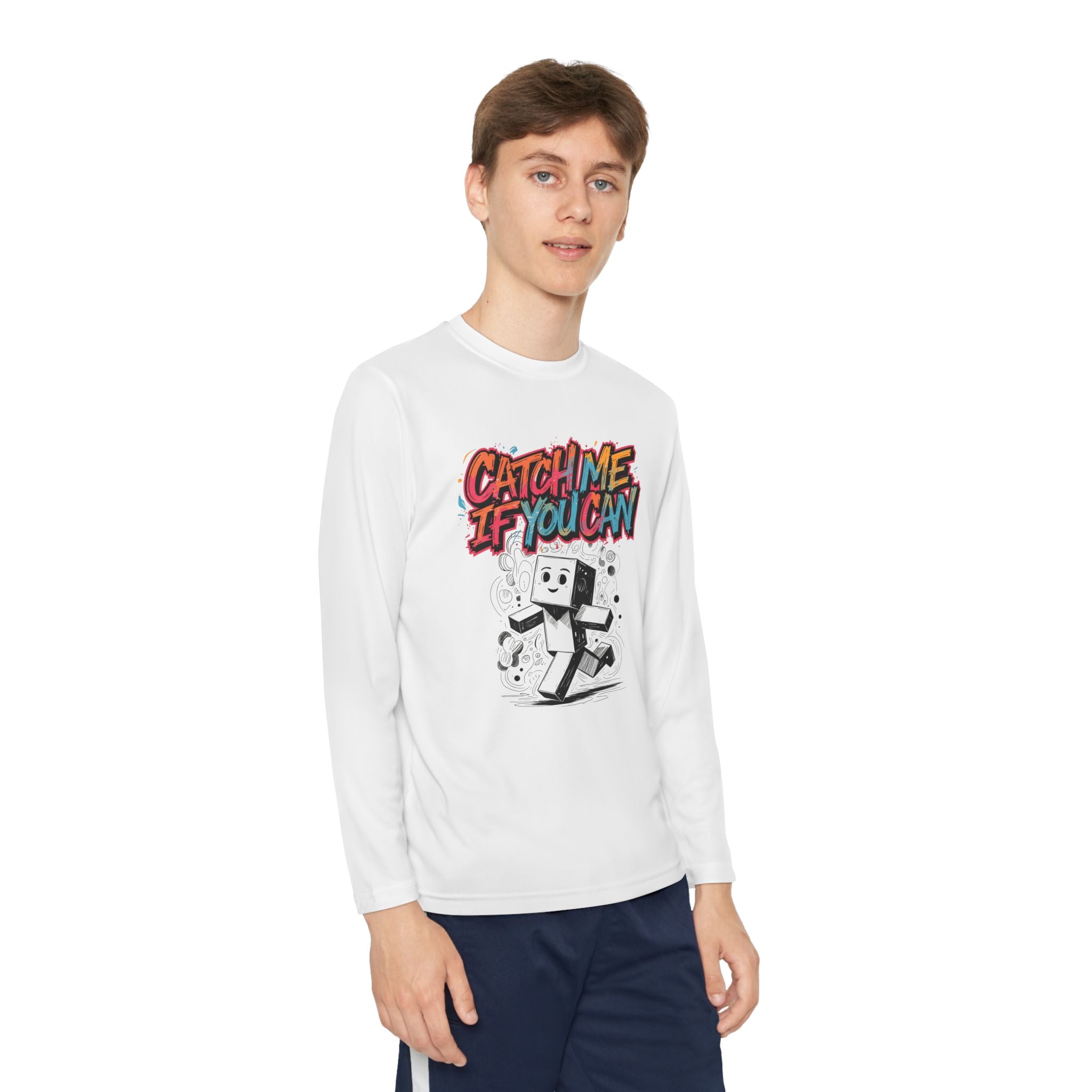 Youth Long Sleeve Tee - 'Catch Me If You Can' Graphic Shirt, Playful Activewear for Kids, Perfect Gift for Birthdays, Sports & Playtime
