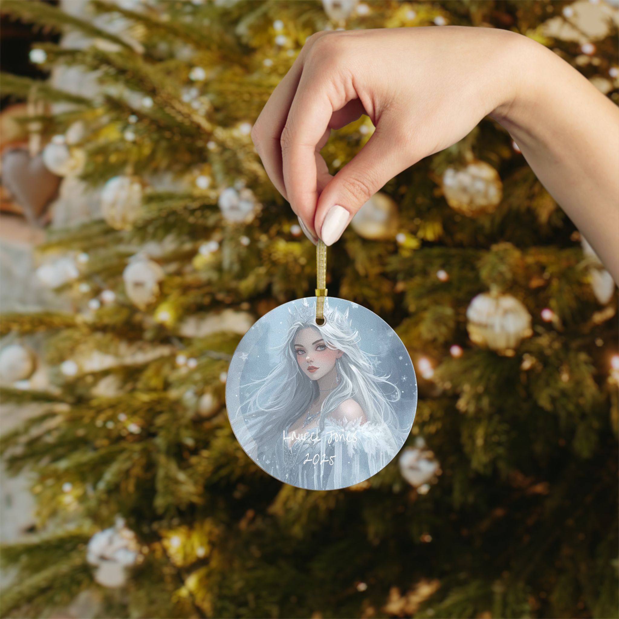 Glass Ornaments, Anime Style Snow Queen Ornament, Frozen Princess Decor, Winter Wonderland Decoration, Magical Ice Queen Bauble, Holiday