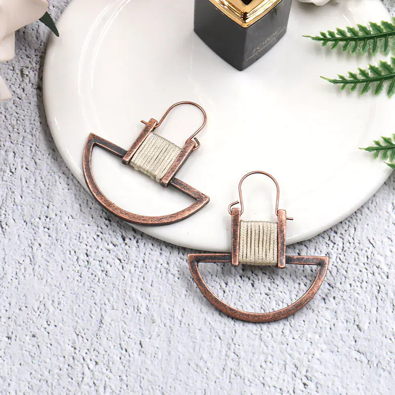 Handmade Woven Geometric Oval Earrings