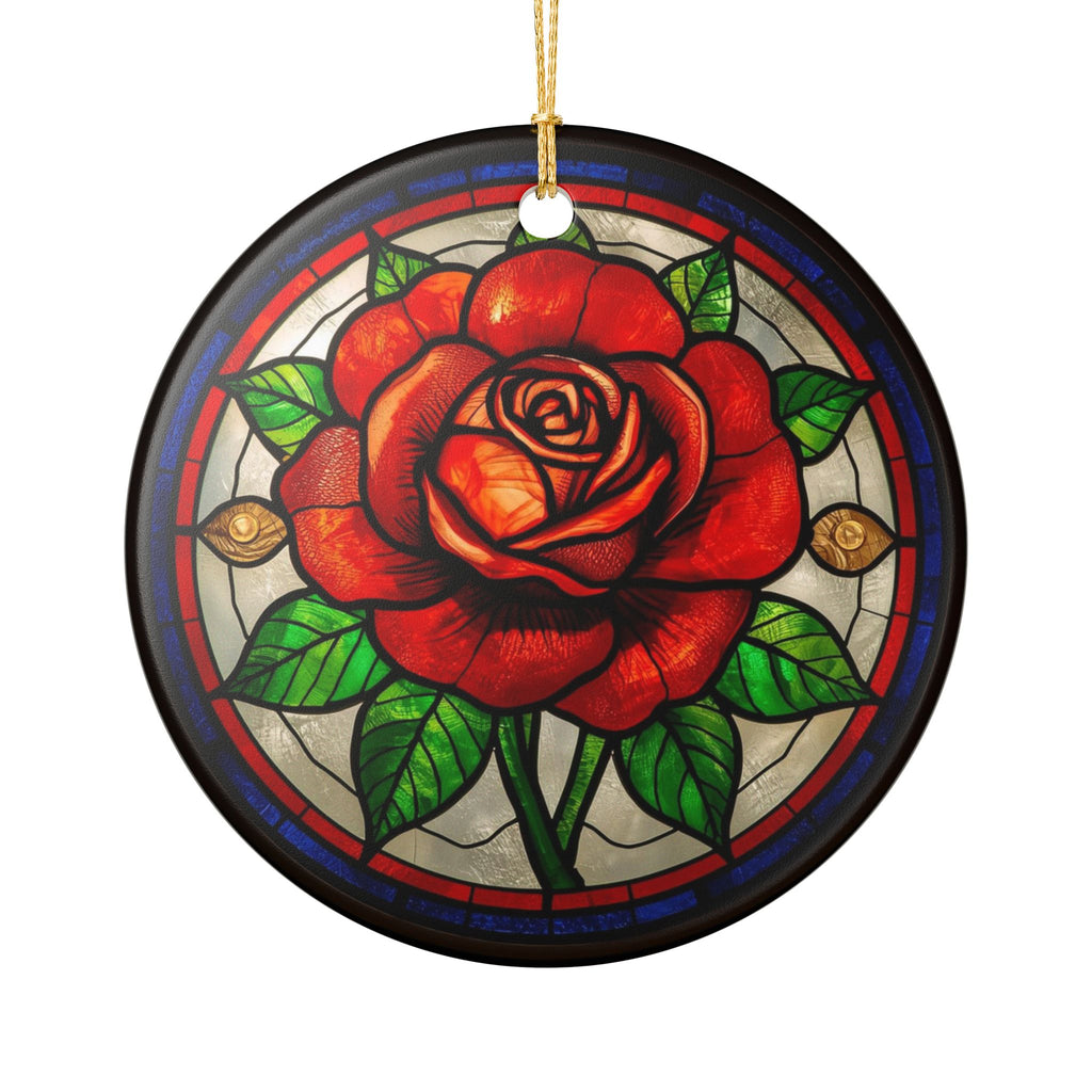 Ceramic Ornament, Stain Glass Rose Holiday Decoration, Christmas Tree Hanging Decor, Home Décor Gift, Garden Sun Catcher, Window Ornament