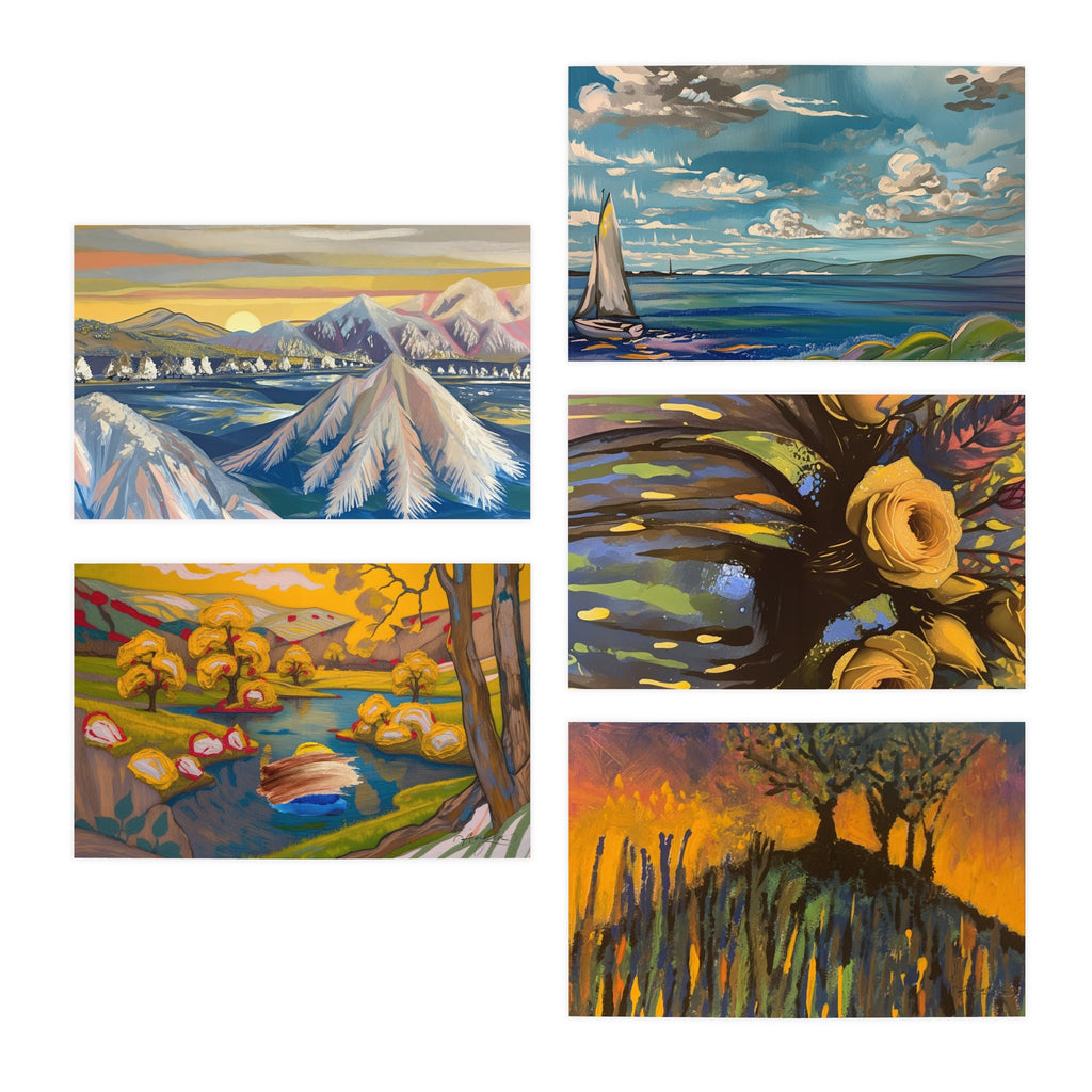 Colorful Art Greeting Cards, Handmade Card Set, Floral and Landscape Design, Special Occasions, Gift Cards, Stationery Pack