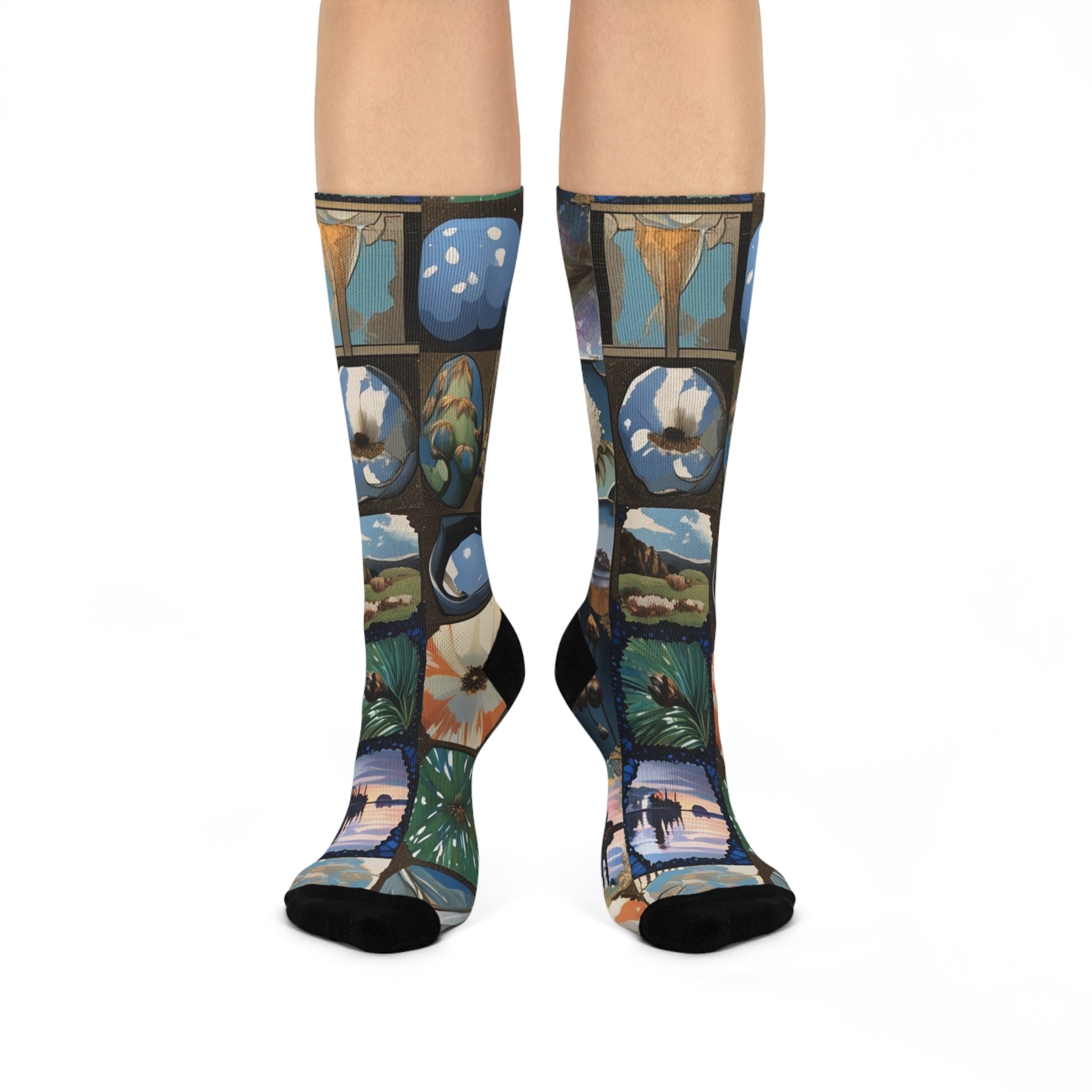 Abstract Art Print Cushioned Crew Socks, Colorful Painterly Sock, Fun Graphic Print Footwear, Unique Crew Sock Gift, Artistic Print Sock