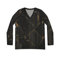 Long Sleeve Shirt Gold Line Art Marble Luxury Pattern, Women's V-neck Tee, Elegant Fashion Top, Trendy Graphic Blouse, Stylish Casual Wear,