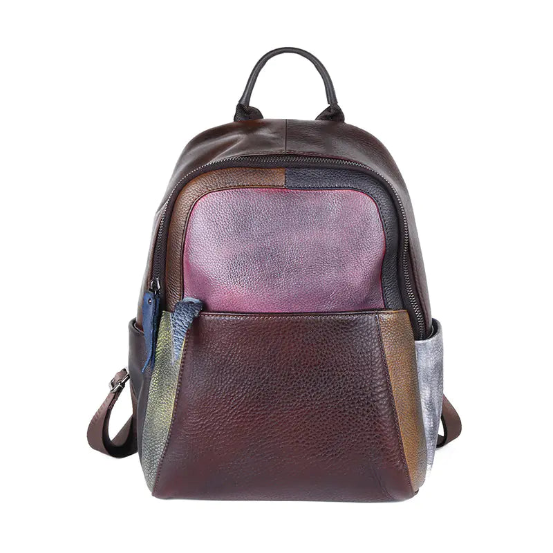 Vintage Handmade Color-Block Leather Backpack