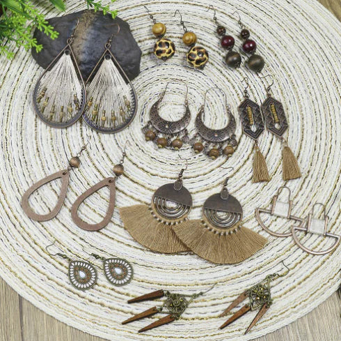 Handmade Woven Geometric Oval Earrings