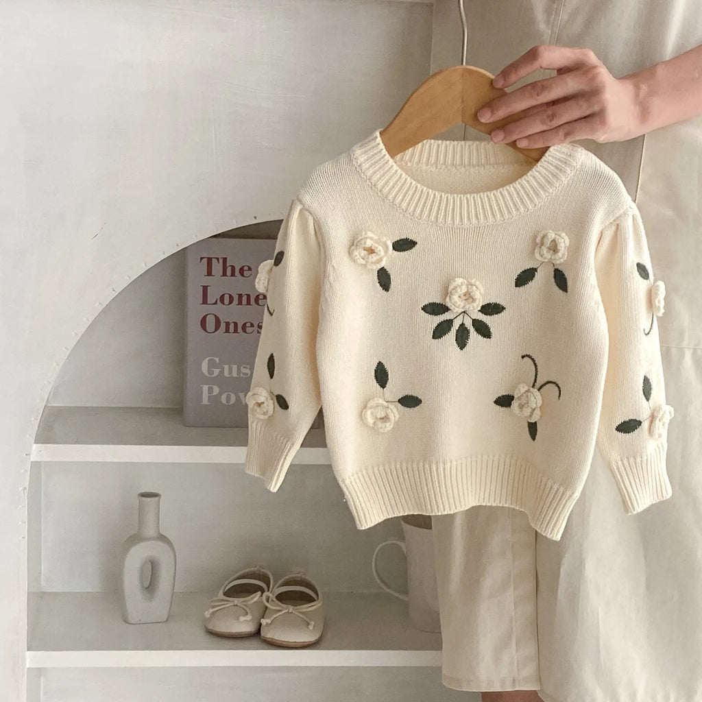 Handmade Baby Flower Embroidery Pullover Sweater