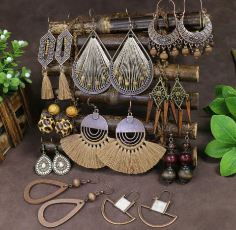 Handmade Woven Geometric Oval Earrings