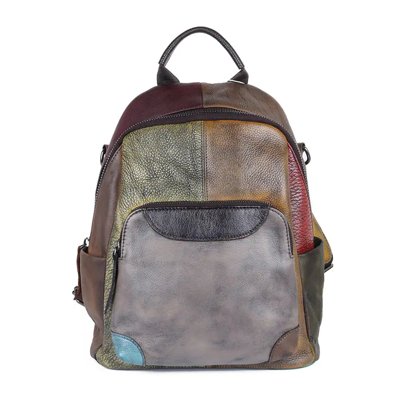 Vintage Handmade Color-Block Leather Backpack