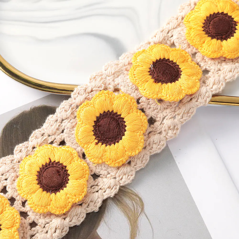 Handmade Crochet Sunflower Wide-brimmed Headband